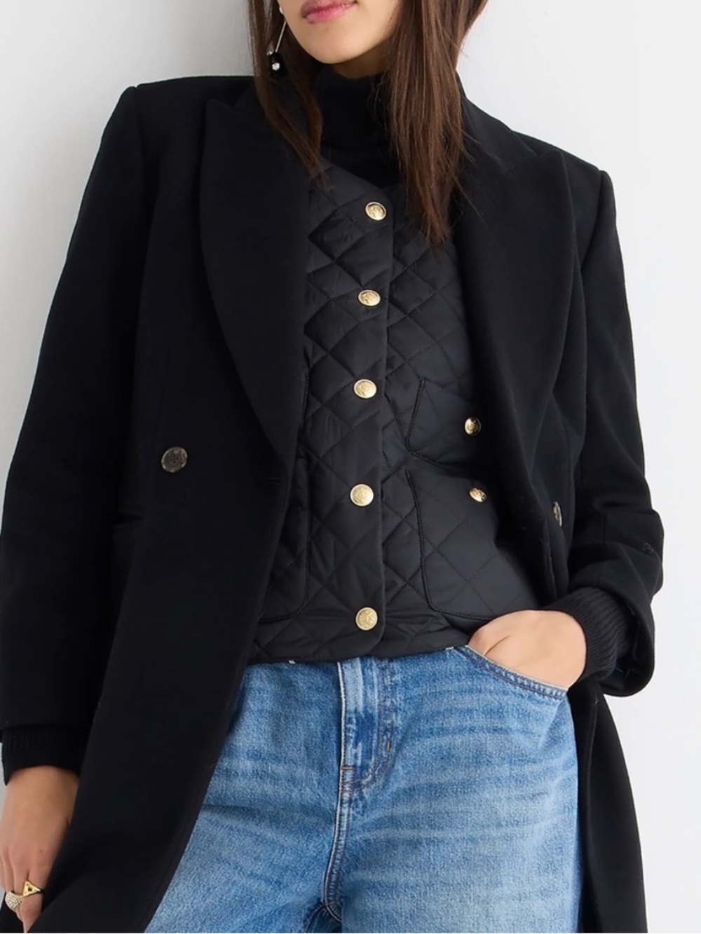 J. Crew Black Diamond Quilted Lady Vest with Gold Buttons
